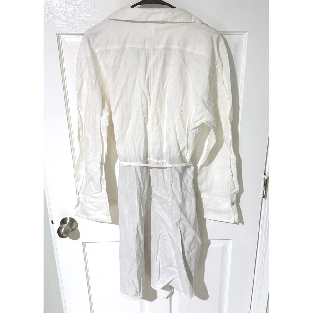 Vince White Linen Blend Belted Button Down Shirt Dress XL NWT - Picture 5 of 9